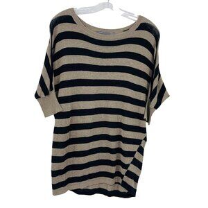 Vince Striped Knit Top Womens XS Tan Black Dolman Half Sleeve Scoop Neck